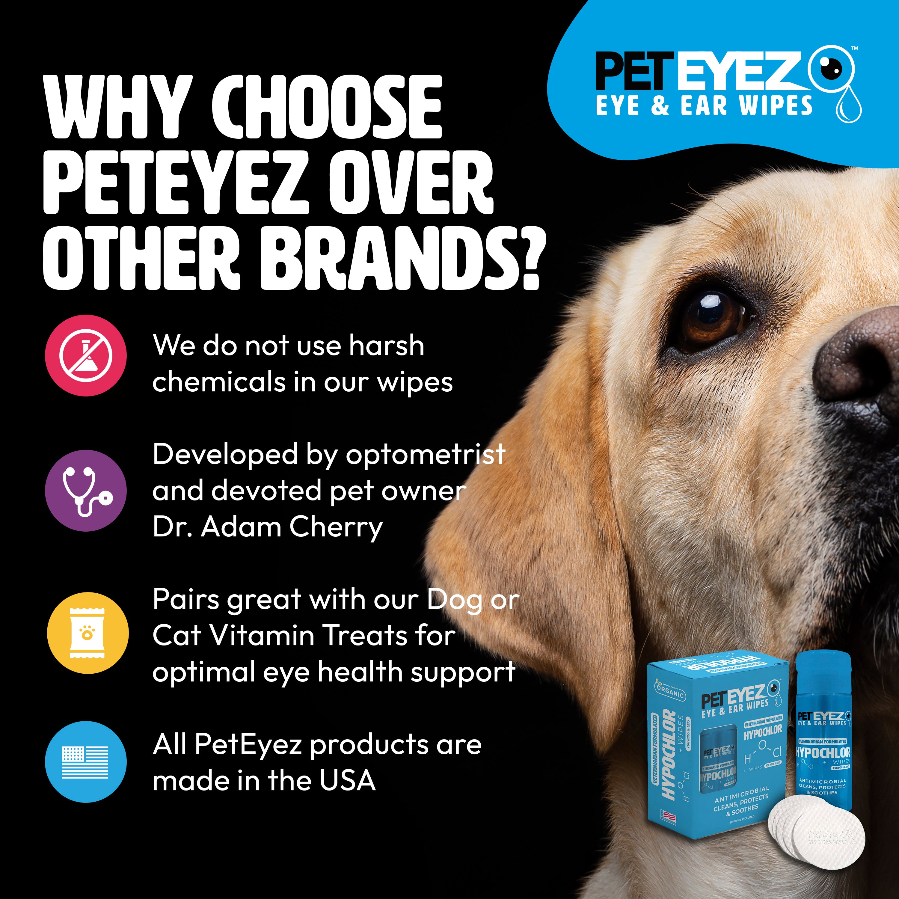 Pet Eyez™ Eye and Ear Wipe w/ HypoChlor