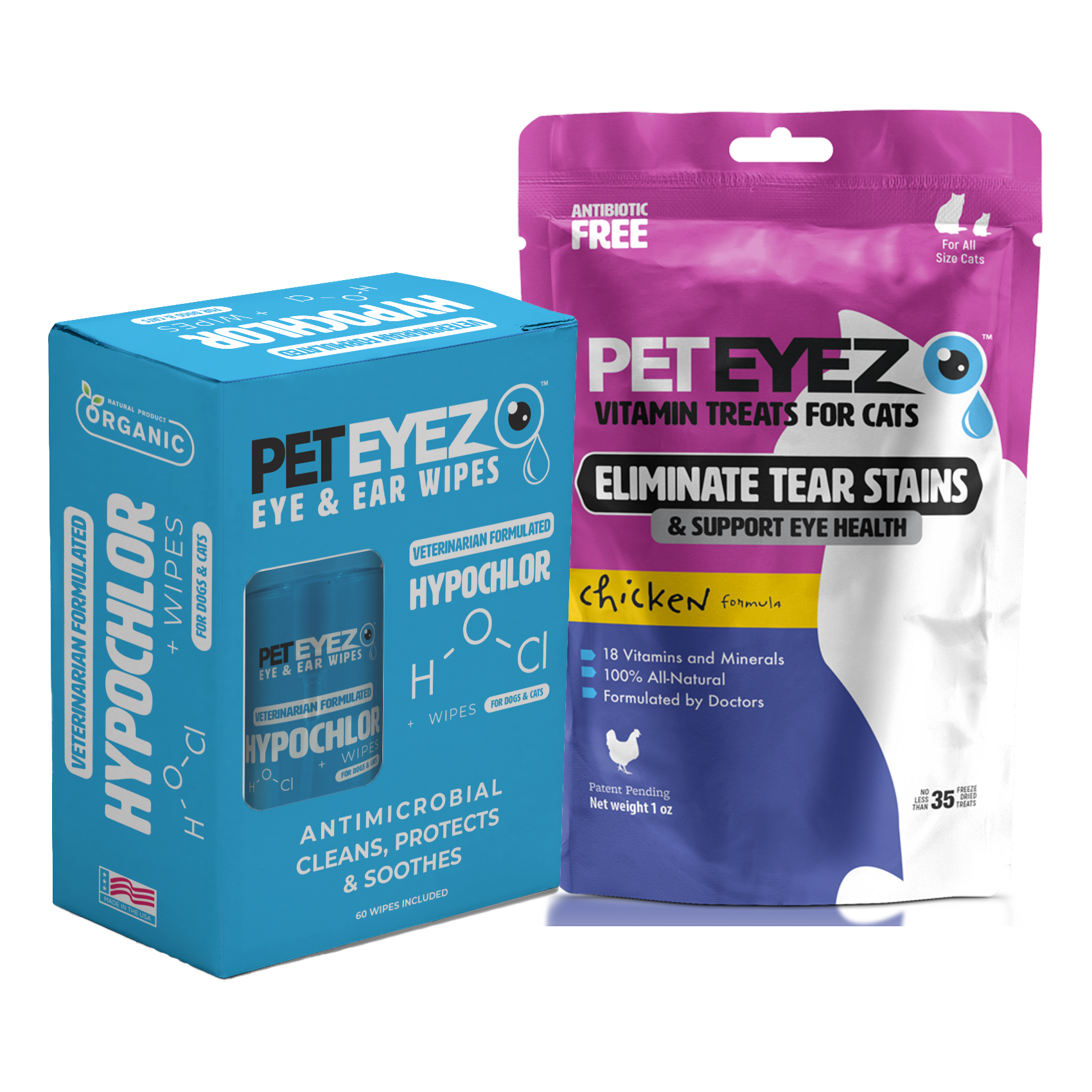 Pet Eyez™ Eye and Ear Wipes w/ HypoChlor + Chicken Treats for Cats