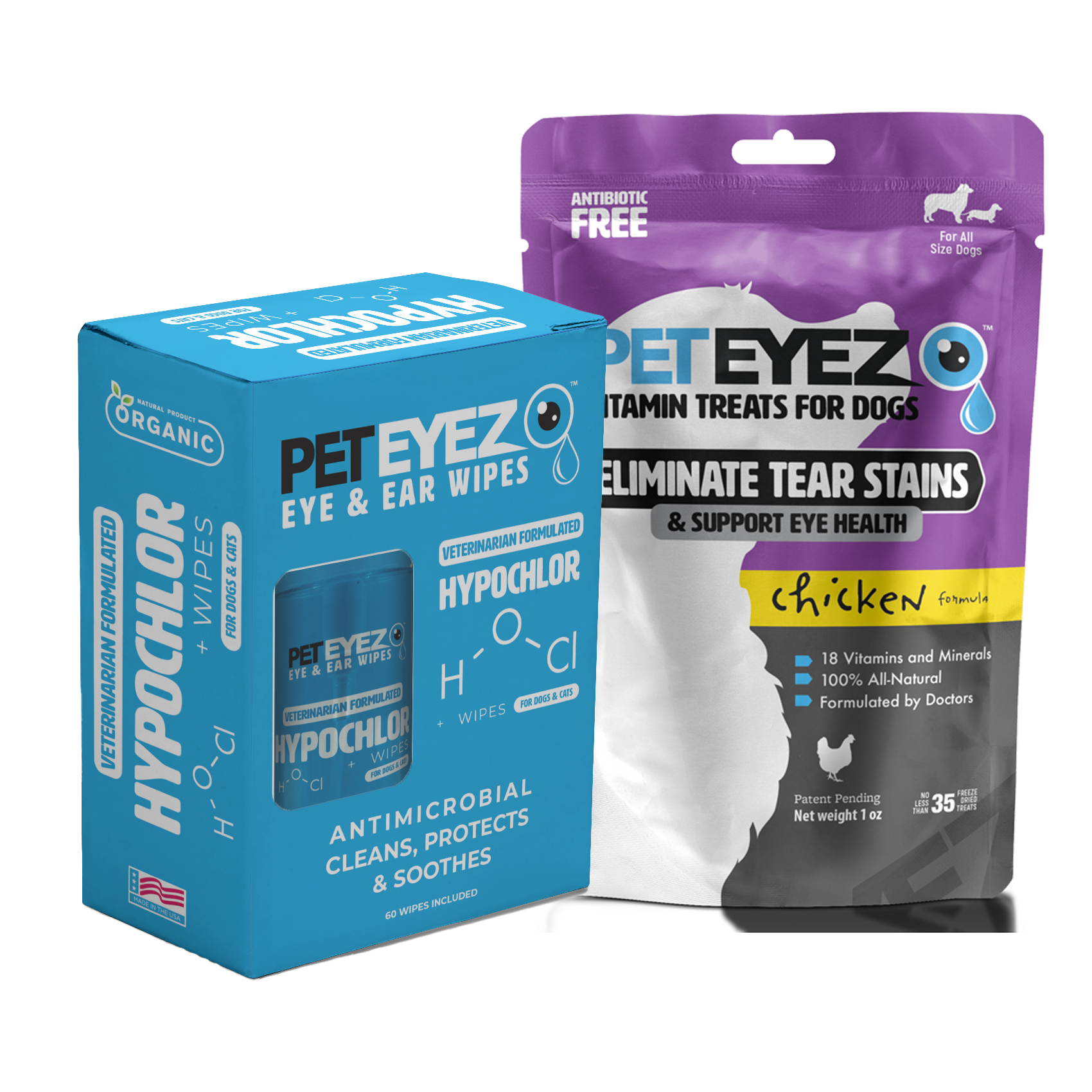 Pet Eyez™ Eye and Ear Wipes w/ HypoChlor + Chicken Treats for Dogs