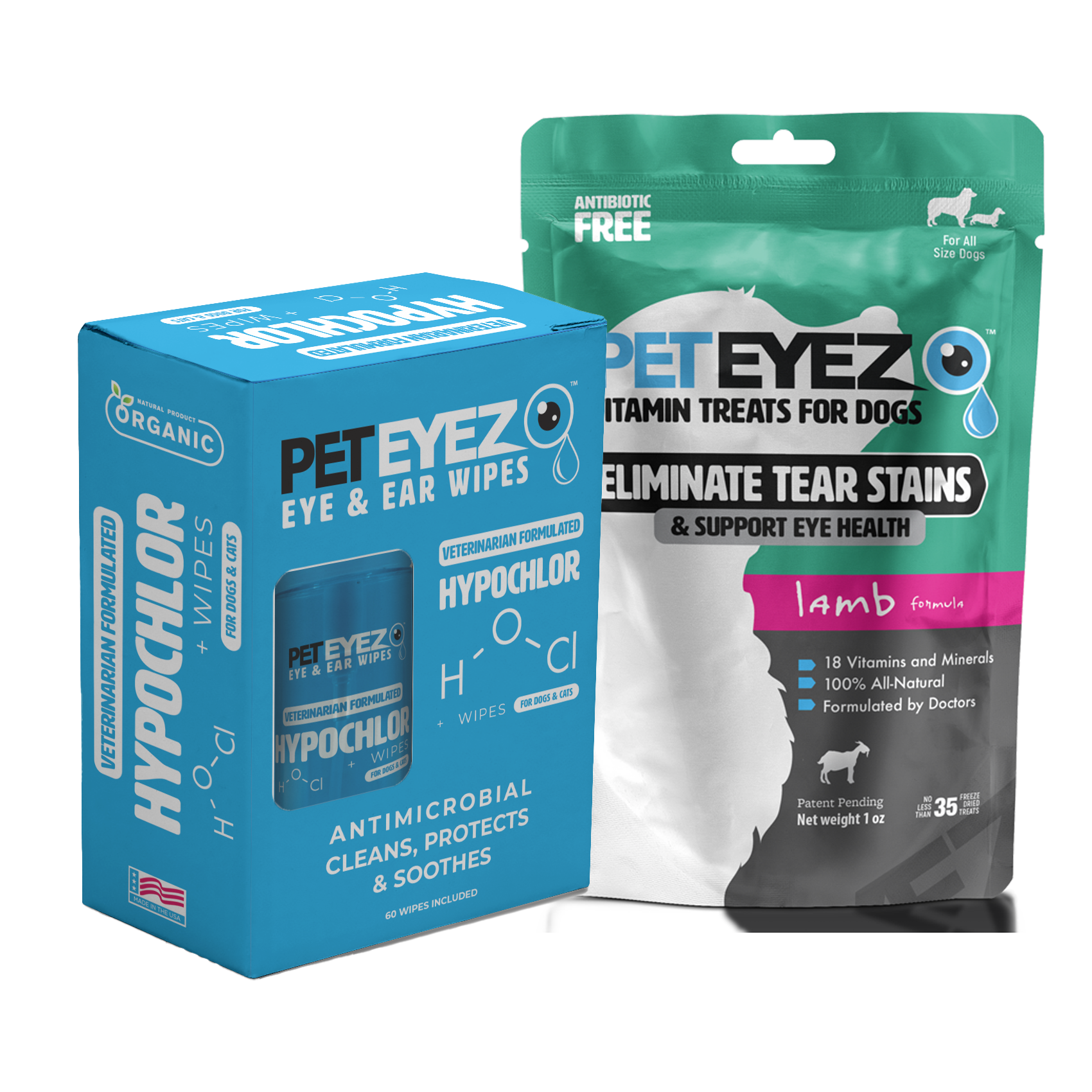 Pet Eyez™ Eye and Ear Wipes w/ HypoChlor + Lamb Treats for Dogs