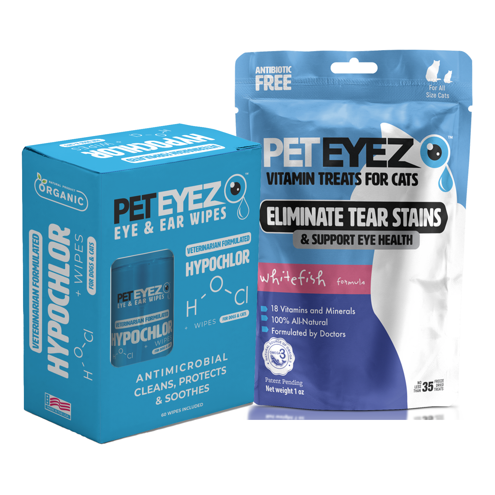 Pet Eyez™ Eye and Ear Wipes w/ HypoChlor + Whitefish Treats for Cats