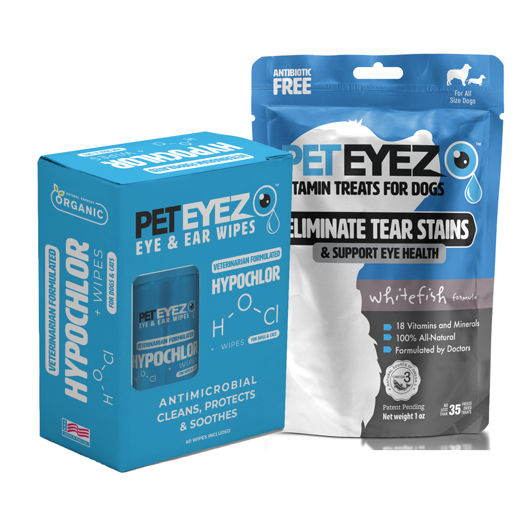 Pet Eyez™ Eye and Ear Wipes w/ HypoChlor + Whitefish Treats for Dogs