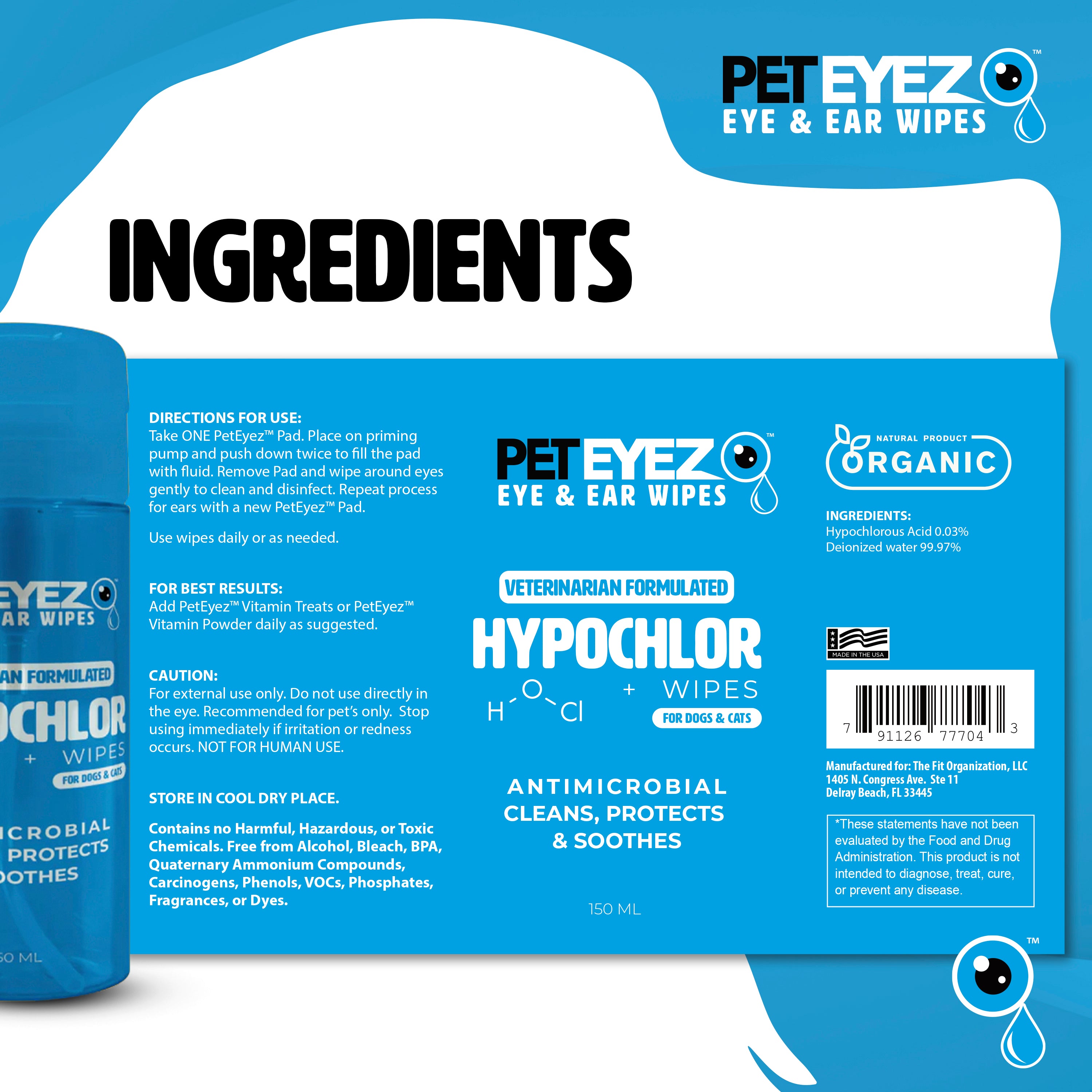 Pet Eyez™️ Eye and Ear Wipe w/ HypoChlor