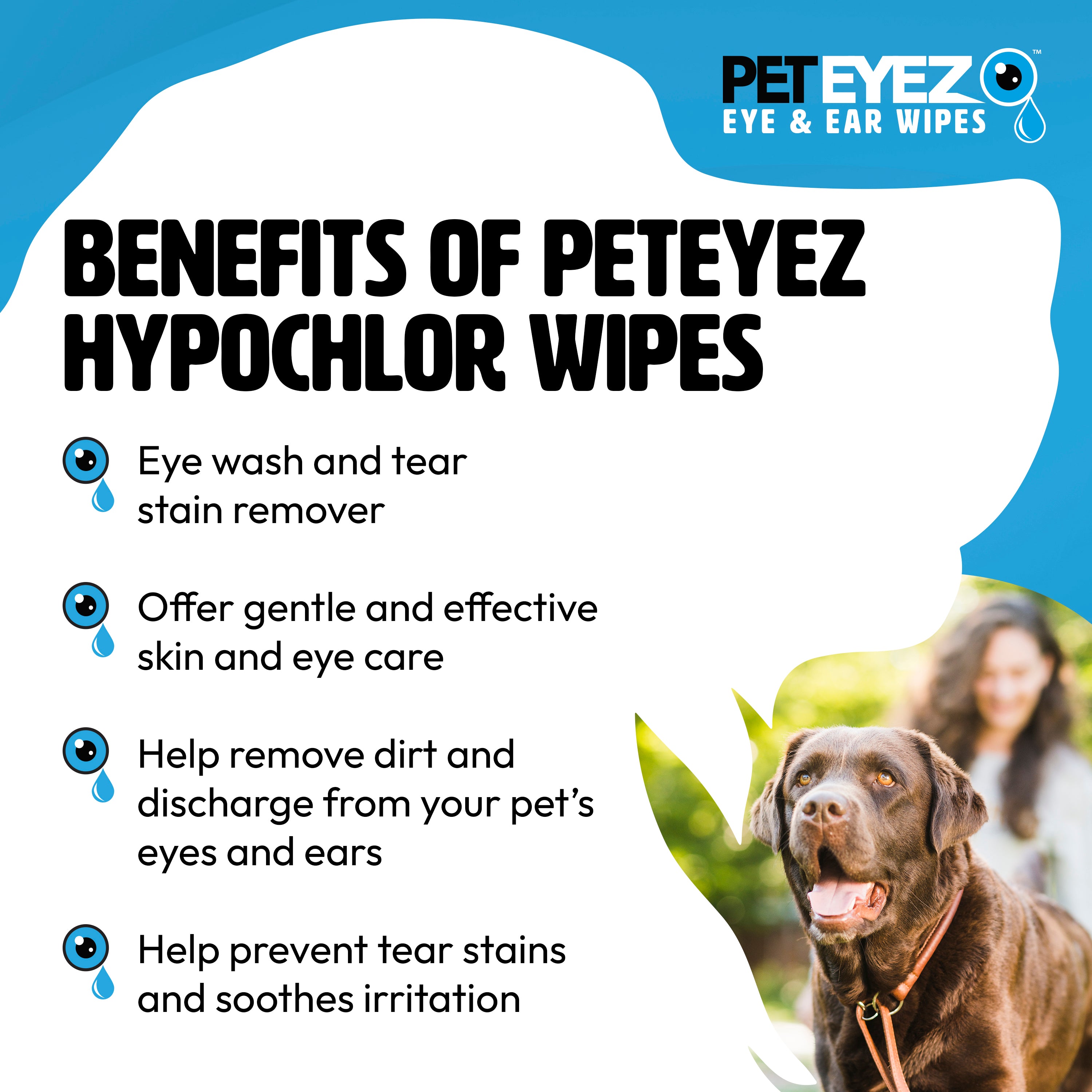 Pet Eyez™ Eye and Ear Wipes w/ HypoChlor + Chicken Powder for Dogs and Cats