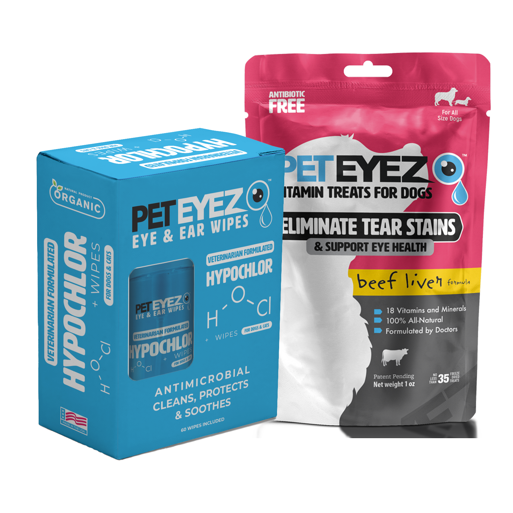 Pet Eyez™ Eye and Ear Wipes w/ HypoChlor + Beef Liver Treats for Dogs