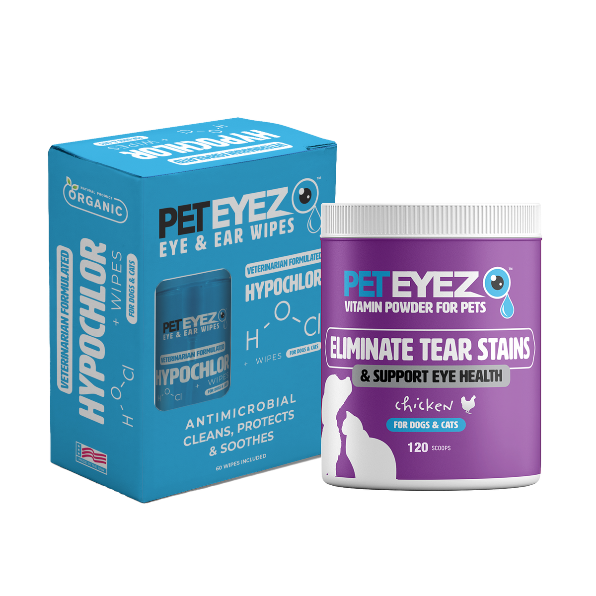 Pet Eyez™ Eye and Ear Wipes w/ HypoChlor + Chicken Powder for Dogs and