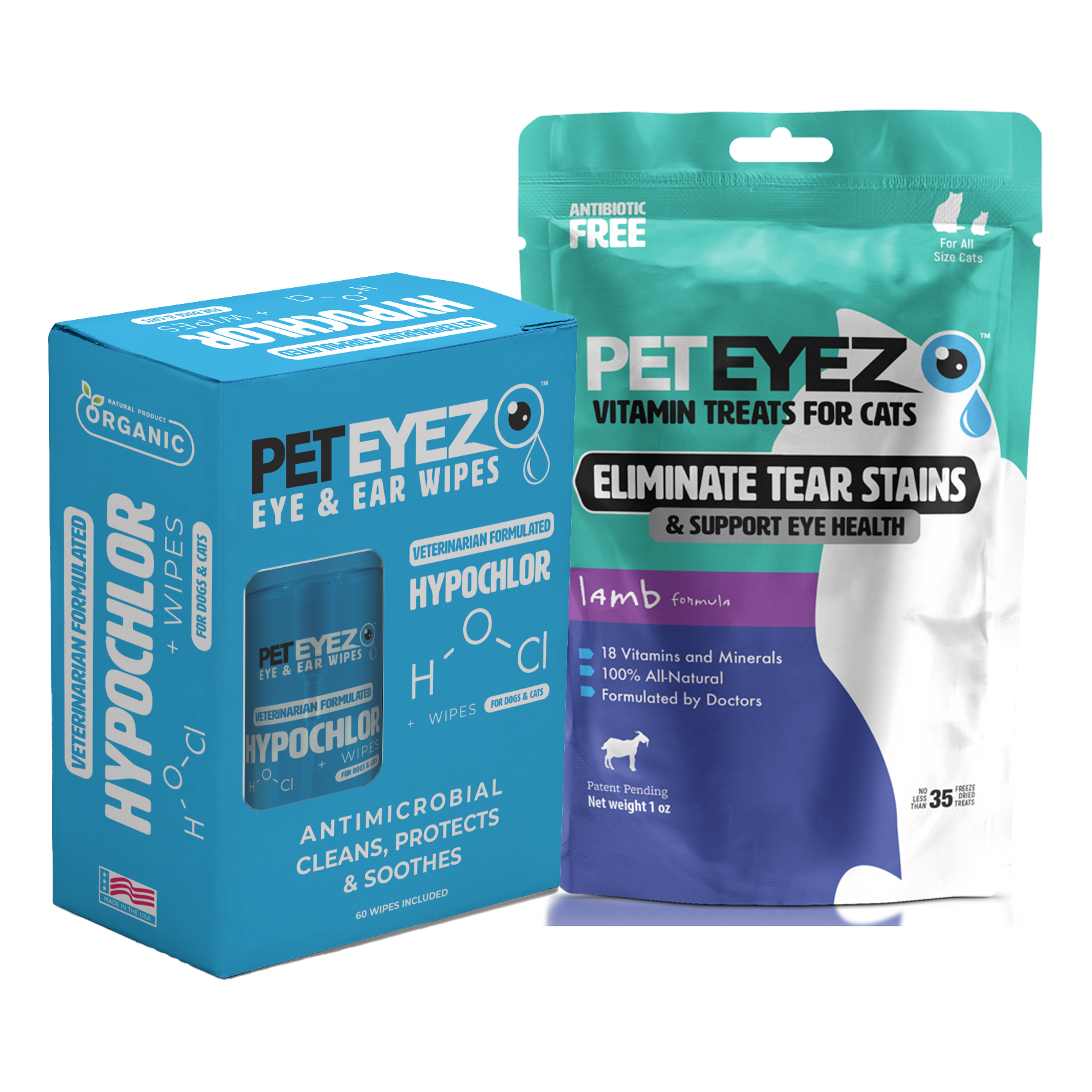 Pet Eyez™ Eye and Ear Wipes w/ HypoChlor + Lamb Treats for Cats